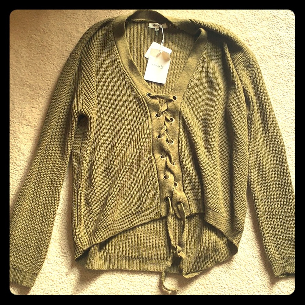 Boutique lace up sweater NWT